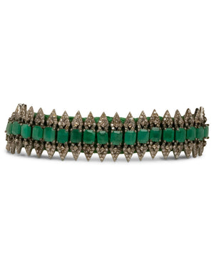 Green Silk with Diamond Pave Wrap Bracelet