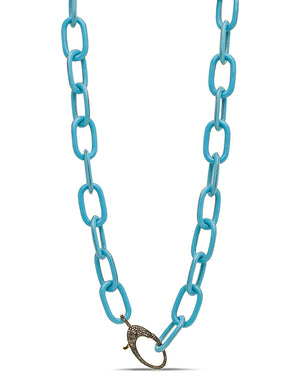 Grey Diamond Turquoise Enamel Large Link Necklace