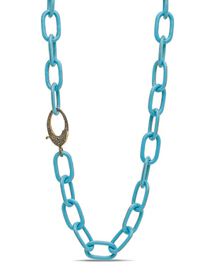 Grey Diamond Turquoise Enamel Large Link Necklace