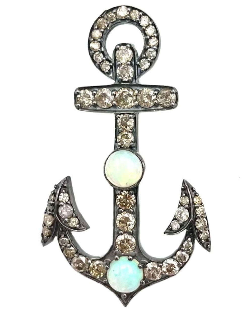 Opal and Diamond Anchor Pendant