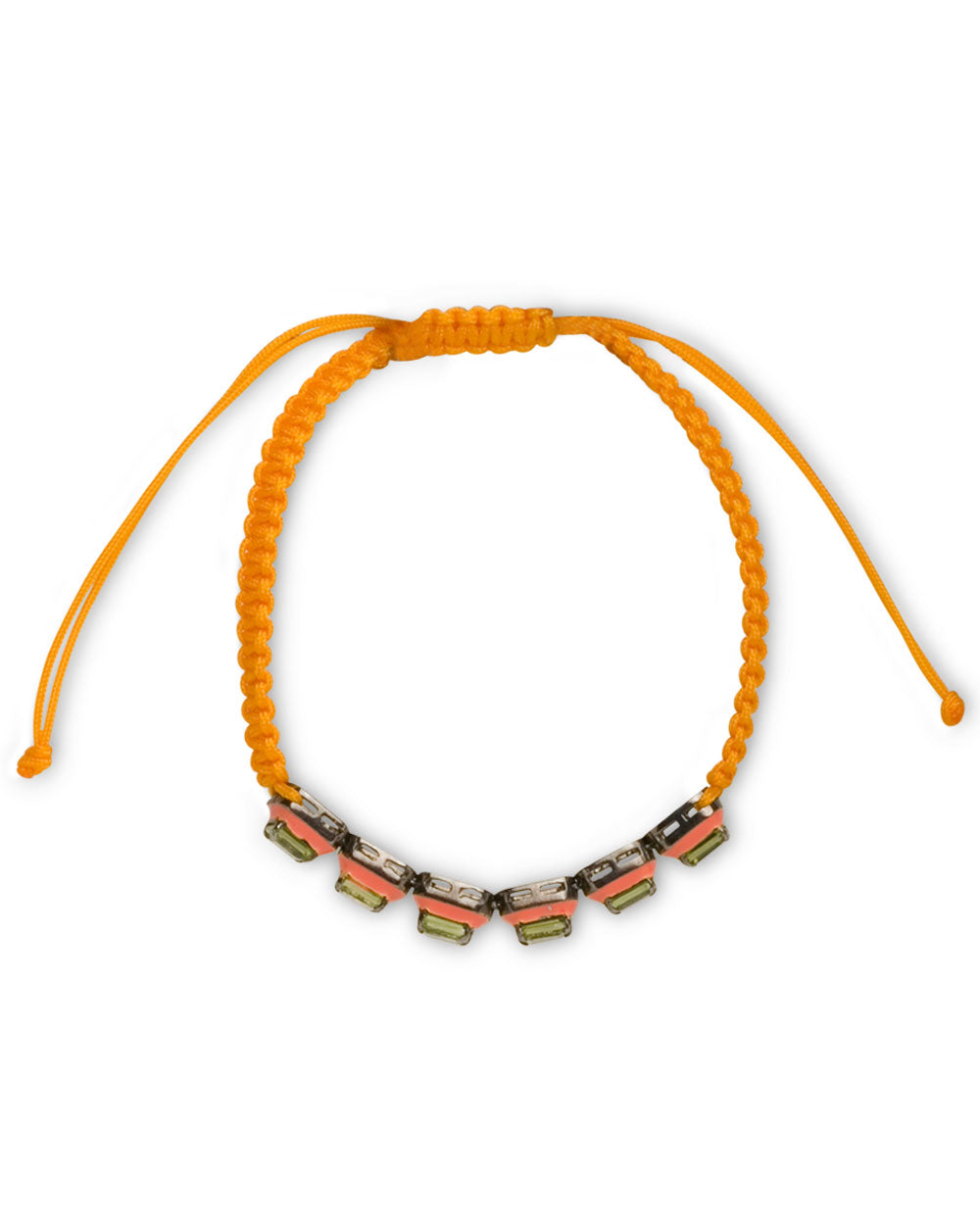 Orange Enamel and Peridot Cord Bracelet