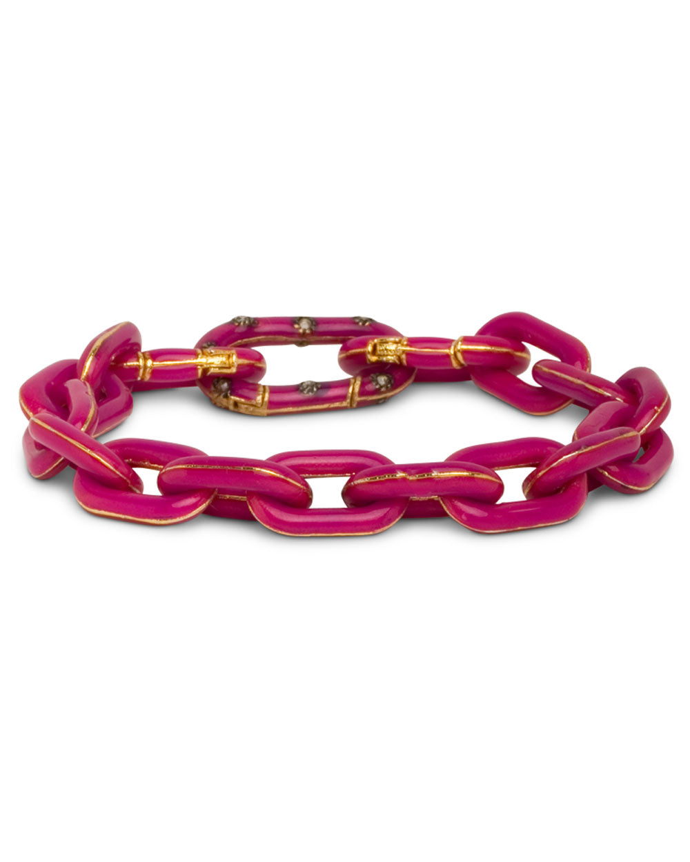 Pink Enamel and Diamond Link Bracelet