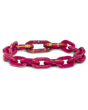 Pink Enamel and Diamond Link Bracelet