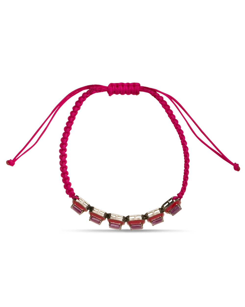 Pink Enamel and Ruby Cord Bracelet