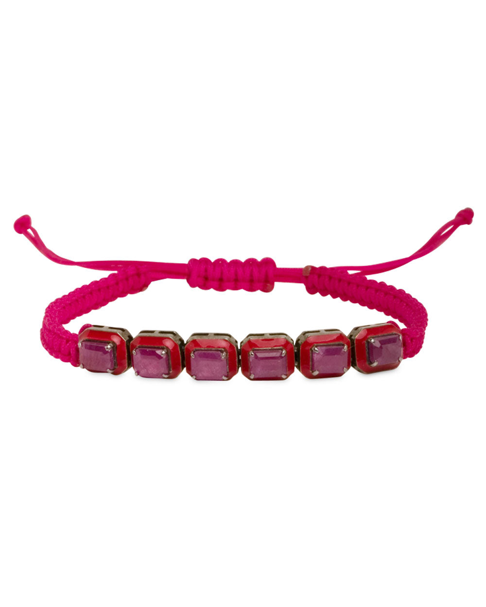Pink Enamel and Ruby Cord Bracelet