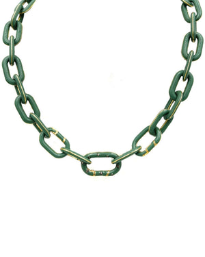 Plated Gold Green Link Necklace with Diamonds