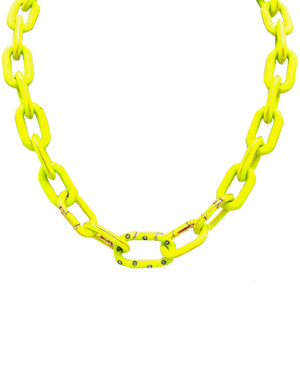 Plated Gold Neon Yellow Link Necklace with Diamonds