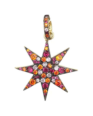 Plated Gold Orange and Pink Sapphire Starburst Pendant