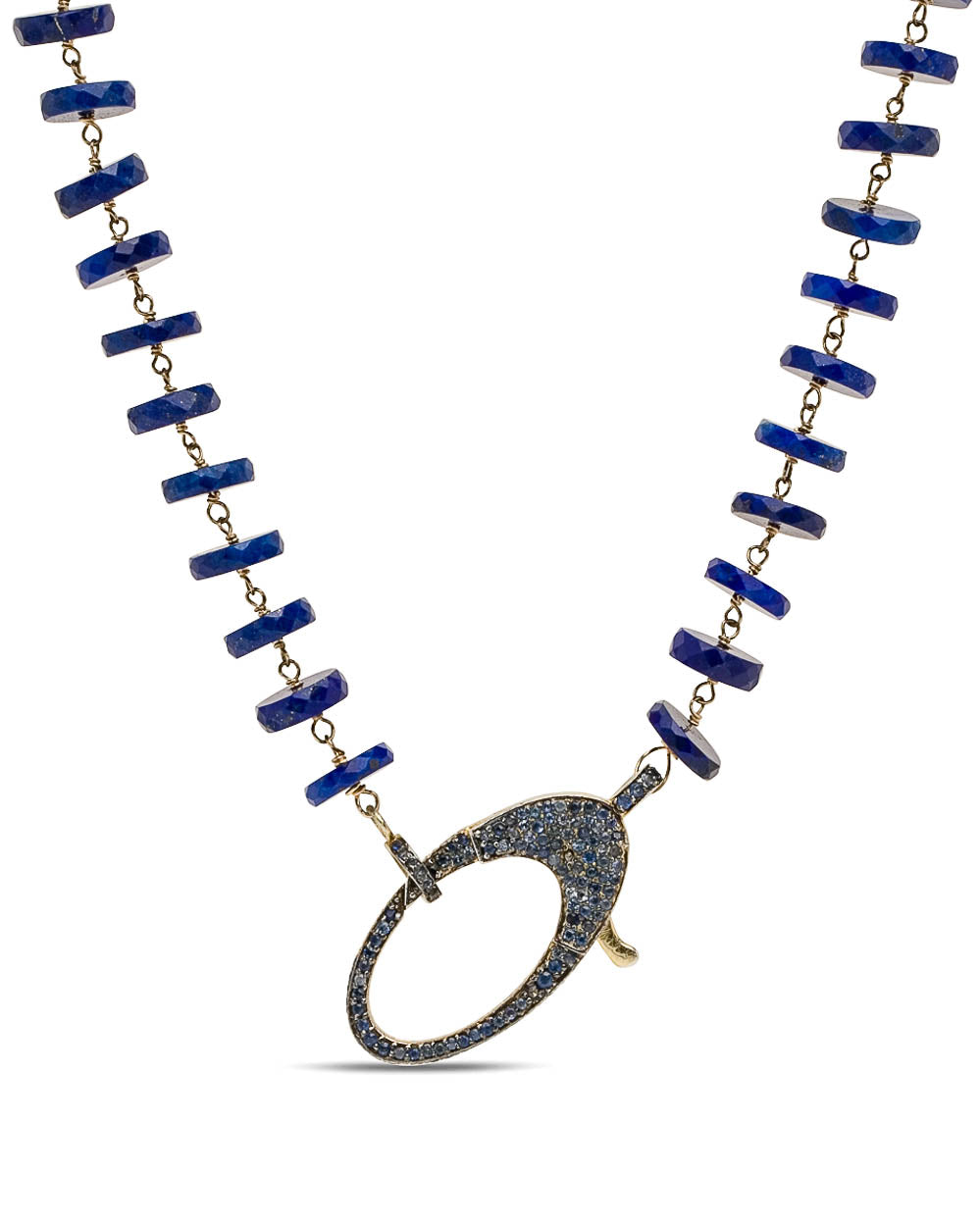 Sapphire and Lapis Disc Bead Long Link Necklace