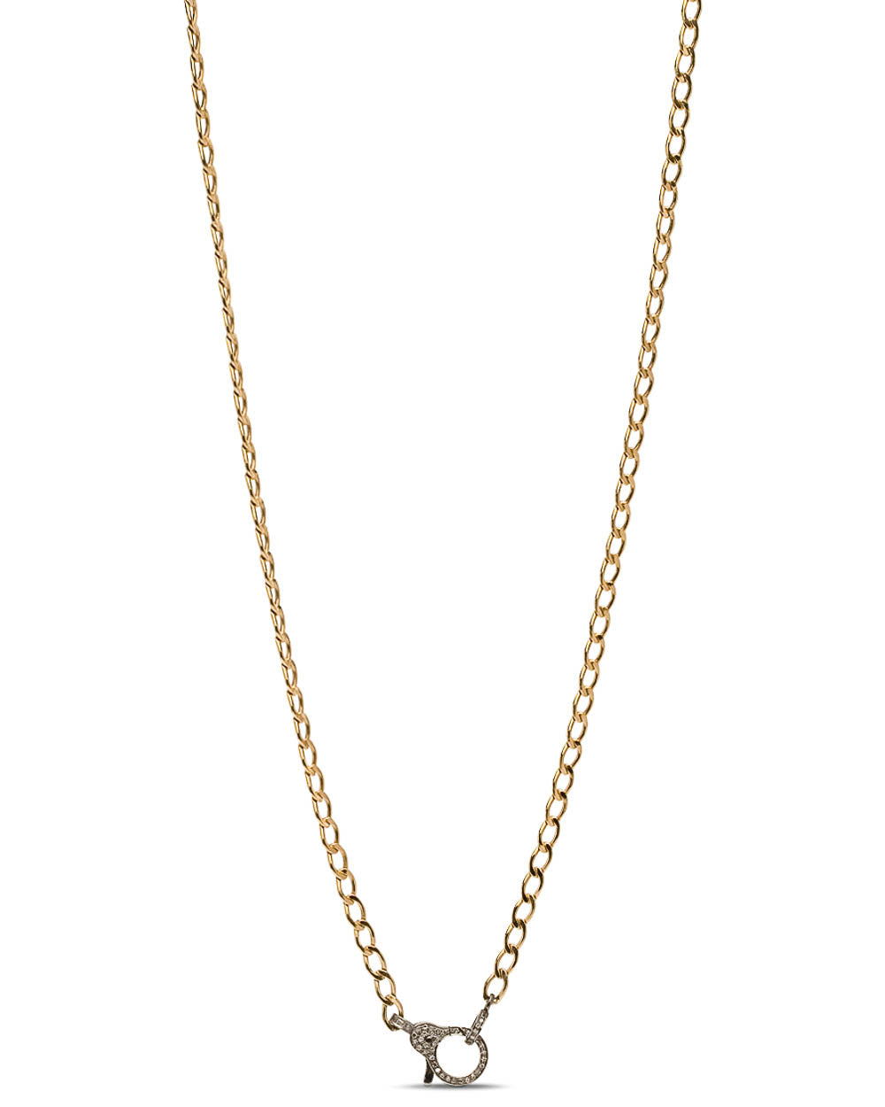 Yellow Gold Long Link Diamond Clasp Necklace