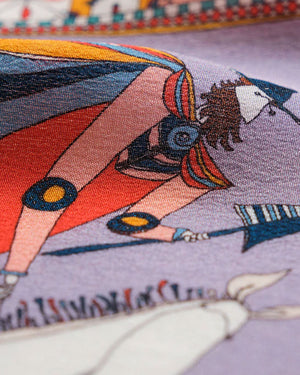 Don Quixote Silk Scarf in Lilac and Teal