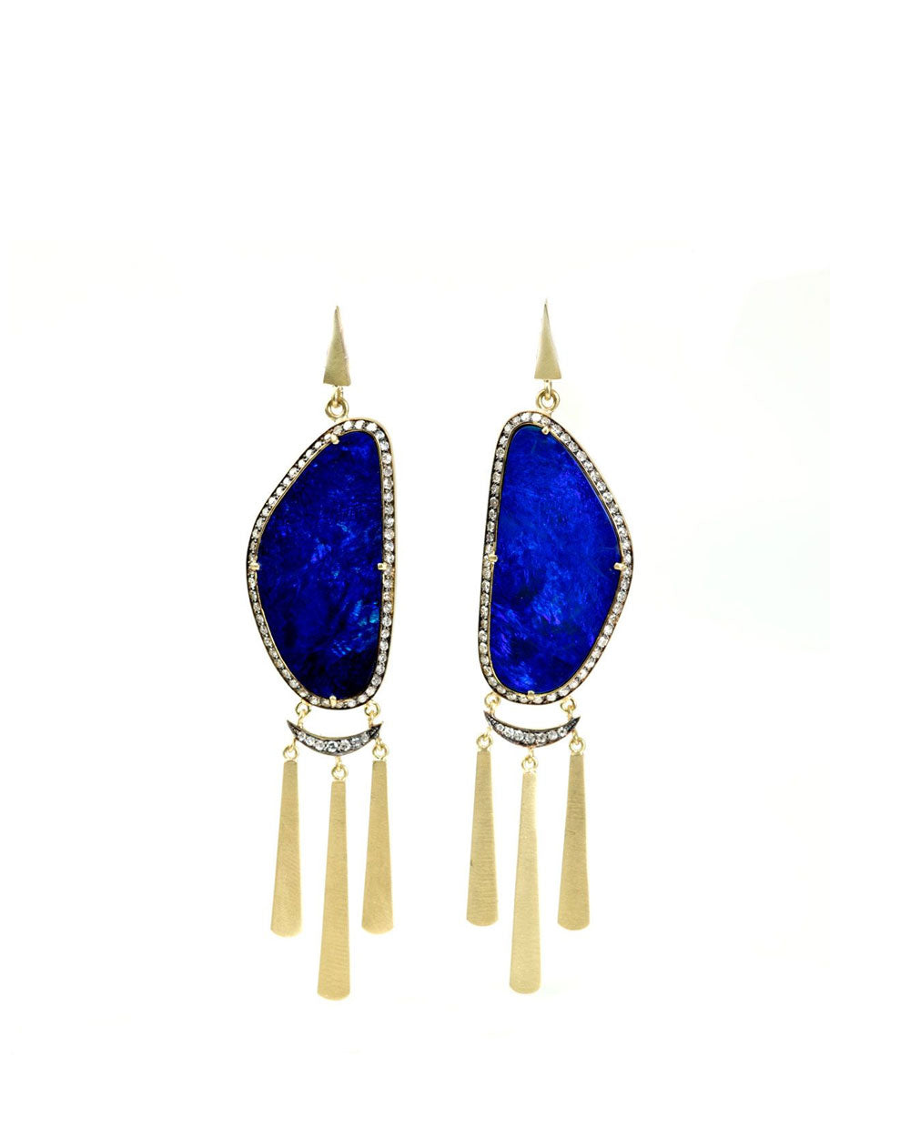 18k Gold Opal and Single Cut Diamond Tassel Earrings