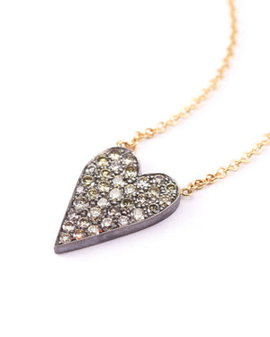 18k Gold and Sterling Silver Grey Diamond 10 Table Heart Pendant Necklace