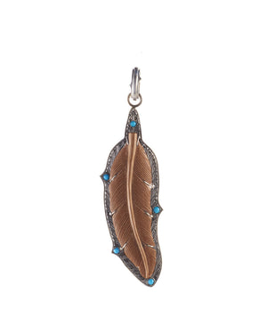 18k White Gold Carved Turquoise Feather Pendant