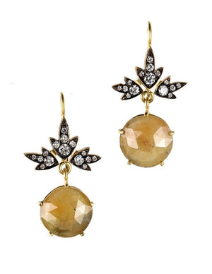 18k Gold Sapphire Round Brilliant Cut Diamond Ivy Earrings
