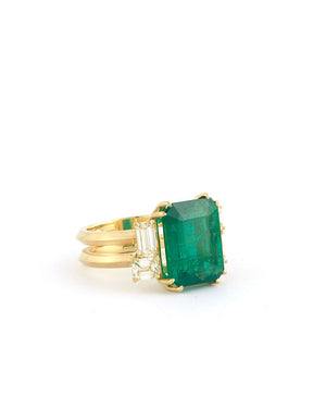 Zambian Emerald and Baguette Diamond Ring