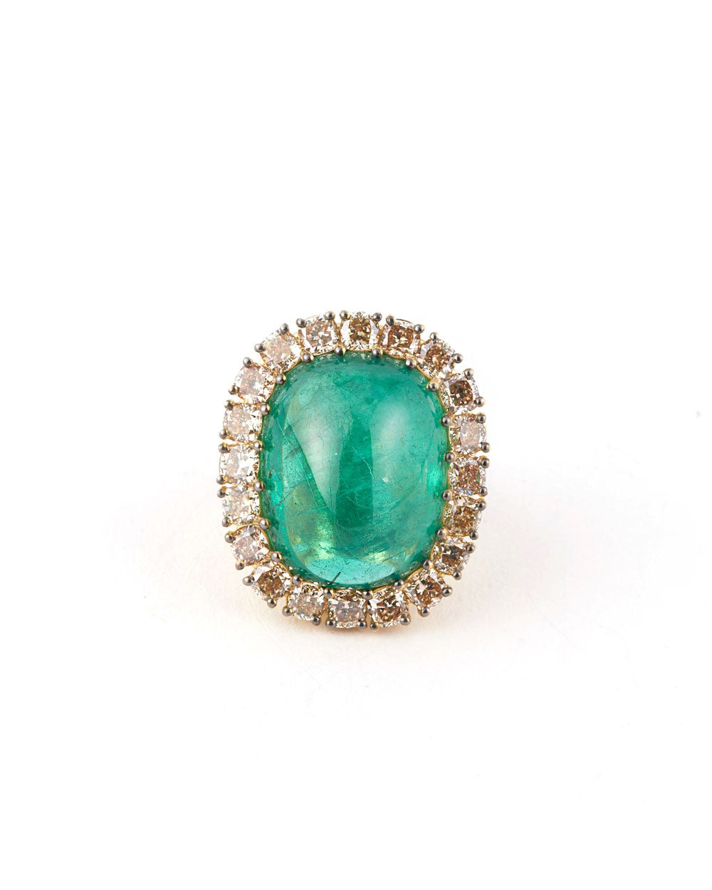 Zambian Emerald and Champagne Diamond Ring