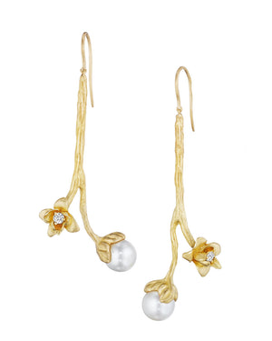 Flower Bud and South Sea Pearl Earrings