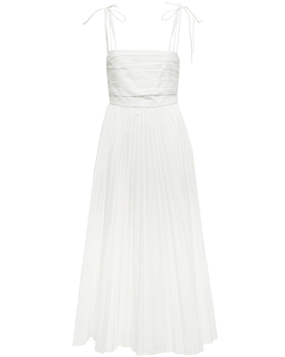 White Cotton Poplin Caroline Pleated Midi Dress