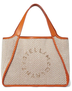 Embroidered Logo Rope Mesh Tote in Ivory/ Beige