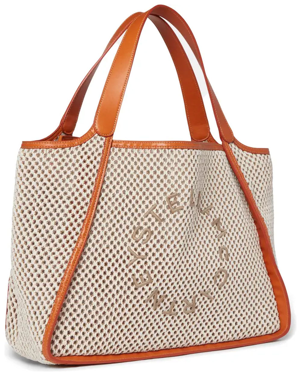 Embroidered Logo Rope Mesh Tote in Ivory/ Beige