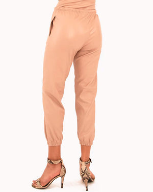 Dusty Pink Leather Sweatpants