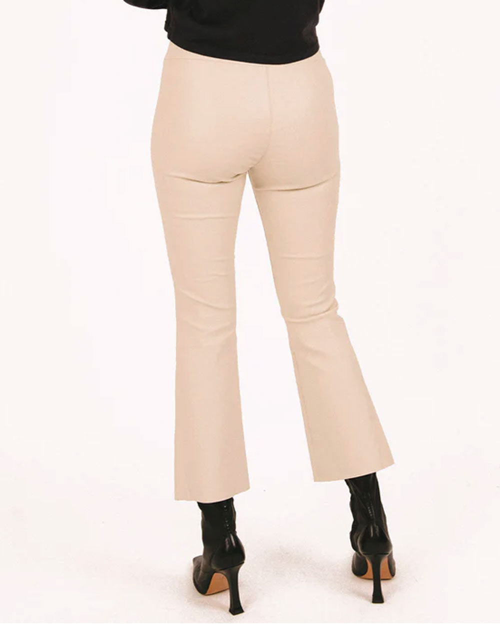 White Leather Crop Flare Leggings
