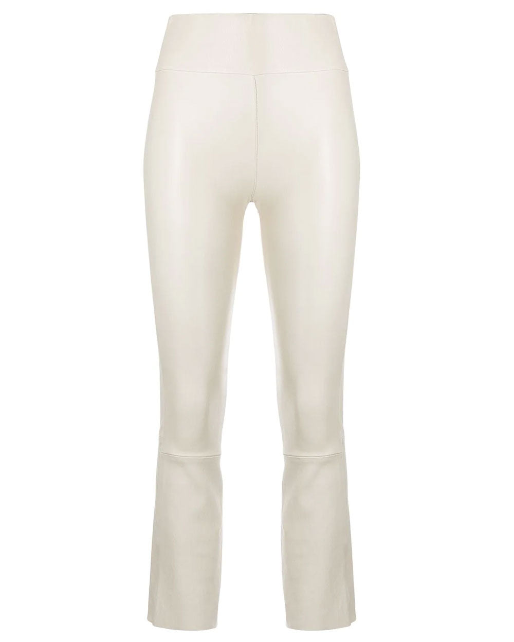 Off White Leather Crop Flare Leggings