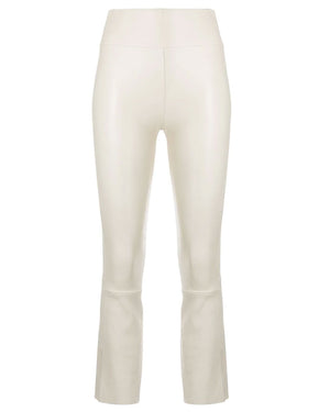 Off White Leather Crop Flare Leggings