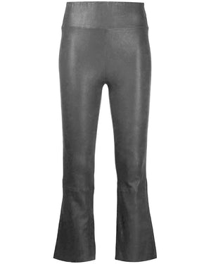 Steel Grey Crop Flare Leather Legging