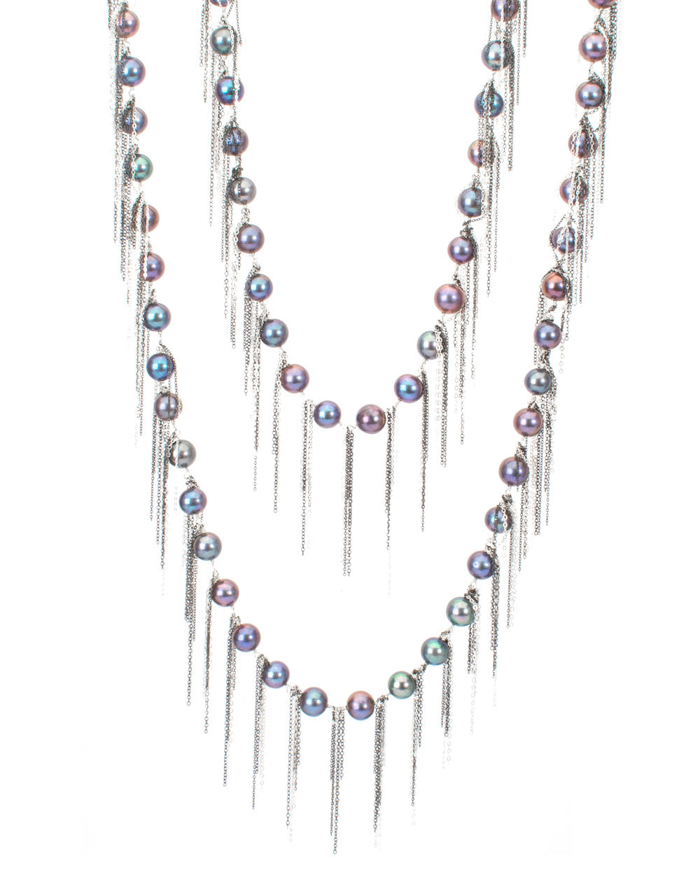 Ink Freshwater Pearl and Silver Fringe Necklace