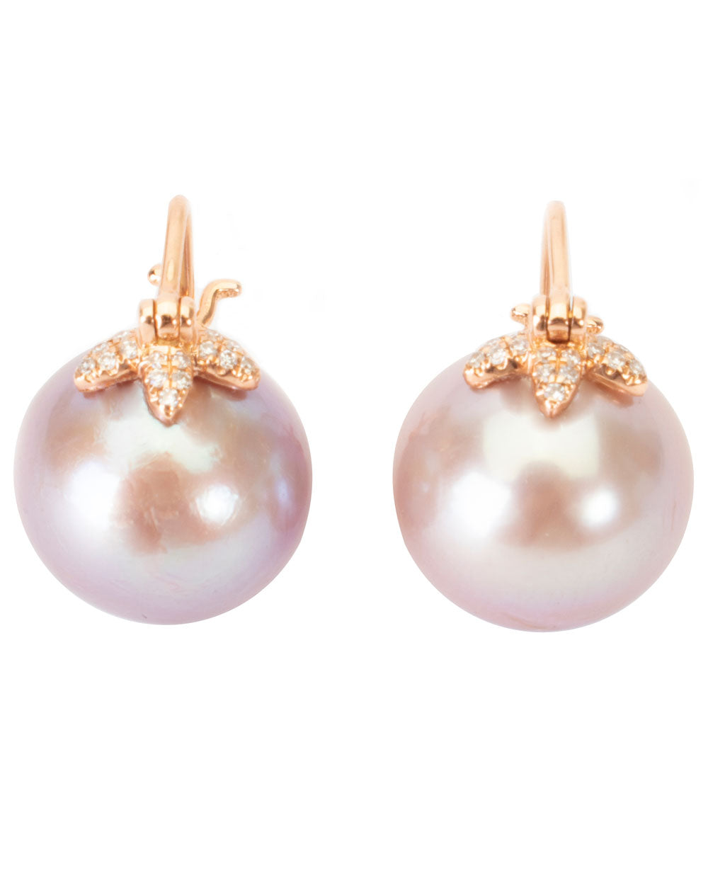 Rose Gold and Pink Pearl Triple Leaf Earrings
