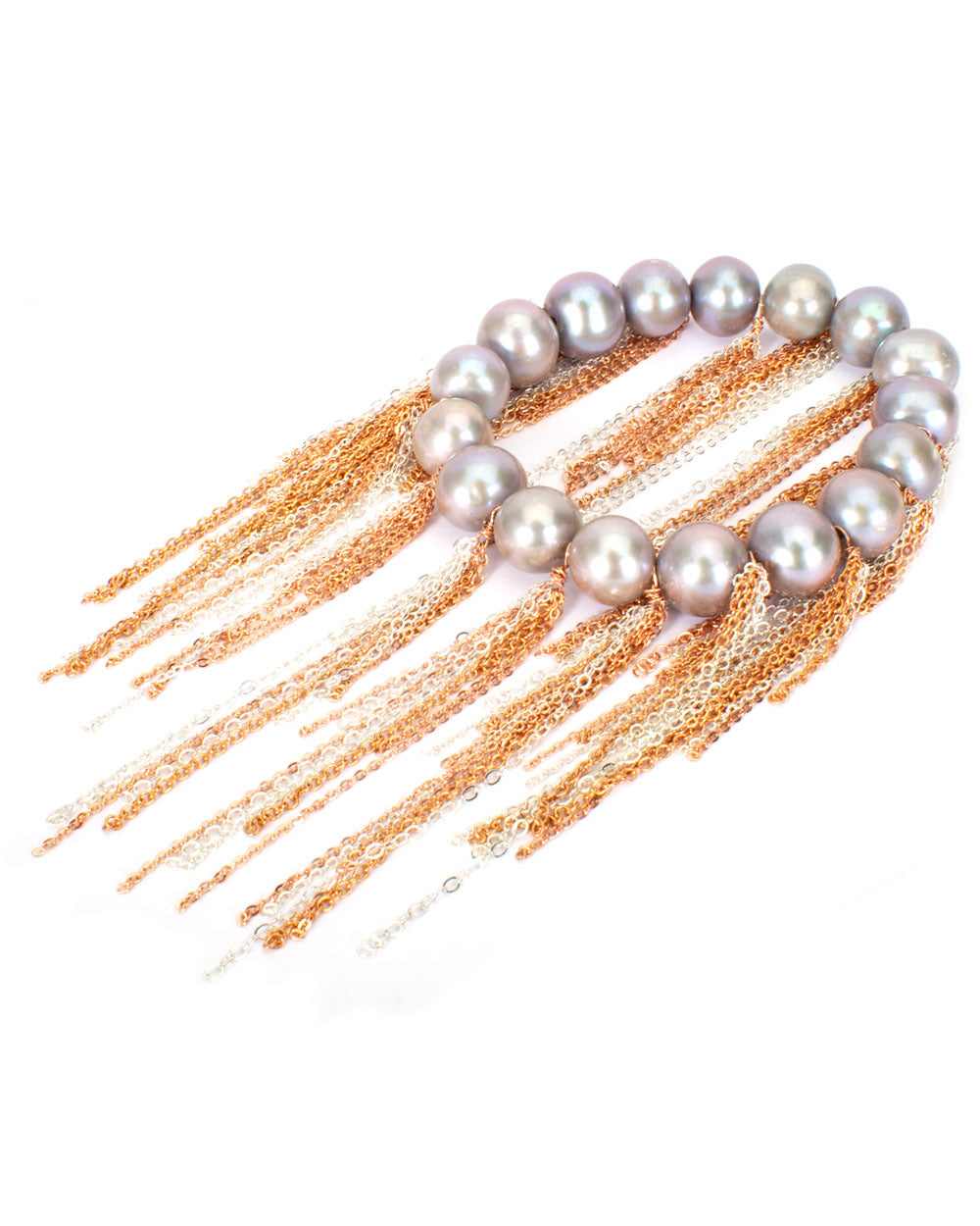 Two Tone Silver Fringe Silver Pearl Bracelet