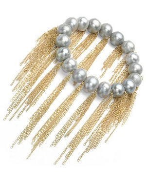 Silver Freshwater Pearl Gold Fringe Bracelet
