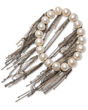 White Fresh Water Pearl and Silver Fringe Bracelet