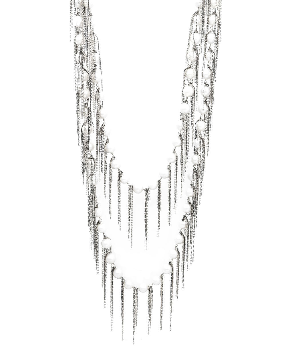 Freshwater Pearl Oxidized Silver Fringe Necklace