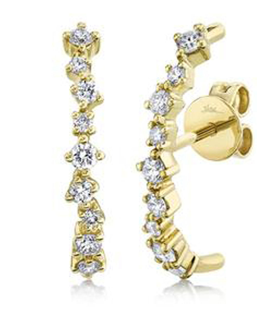 Yellow Gold Staggered Diamond Huggie Stud Earrings