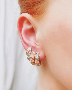 Rose Gold and Peach Enamel Candy Rock Hoop Earrings