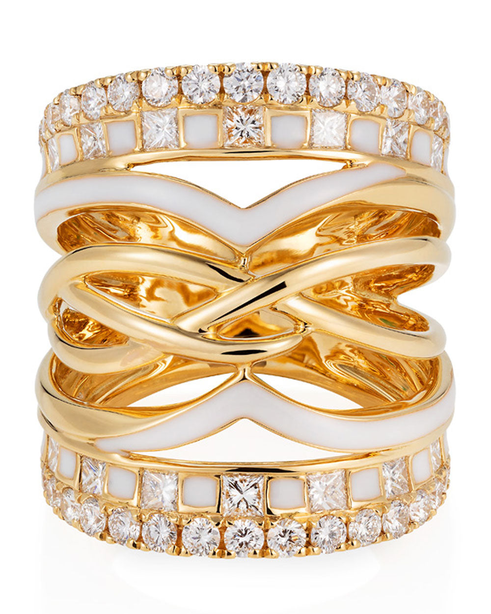 Suki Yellow Gold White Enamel Ring