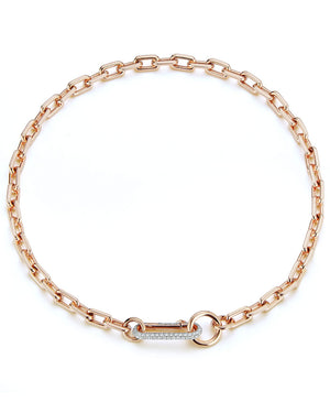 Saxon Rose Gold Chain Link Necklace with Elongated Diamond Link Clasp