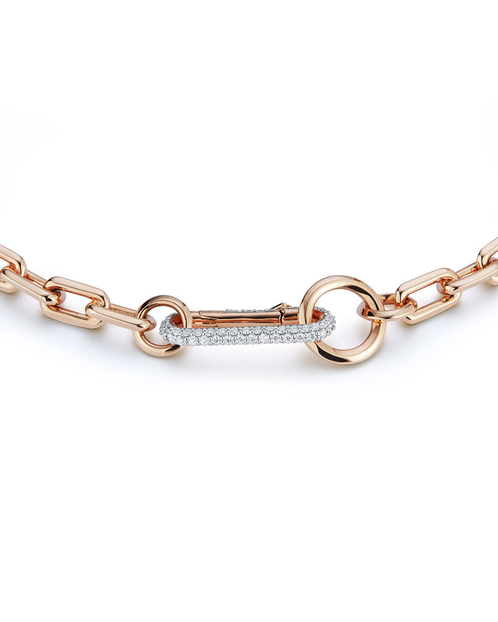 Saxon Rose Gold Chain Link Necklace with Elongated Diamond Link Clasp