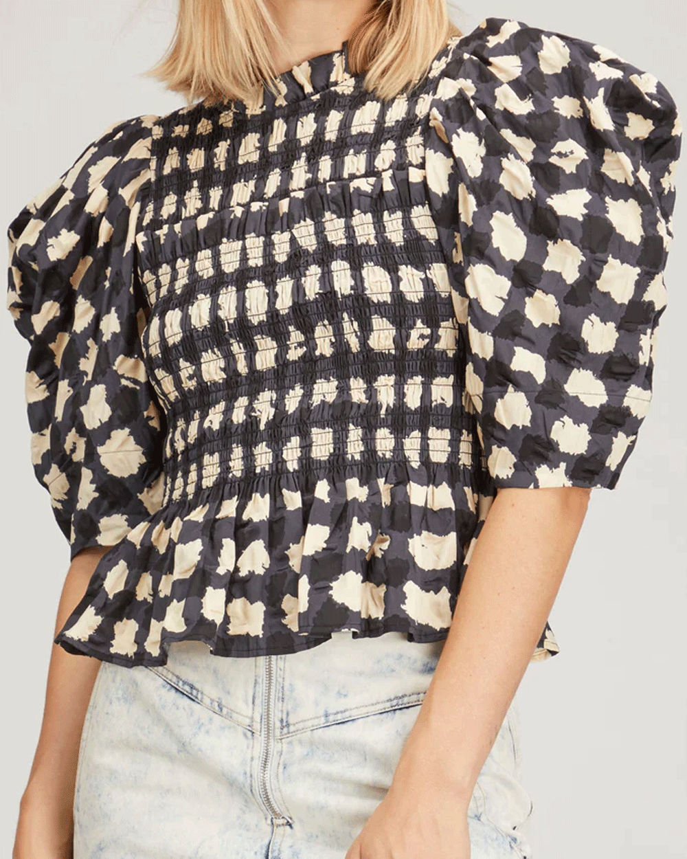 Charcoal Ginger Puff Sleeve Top