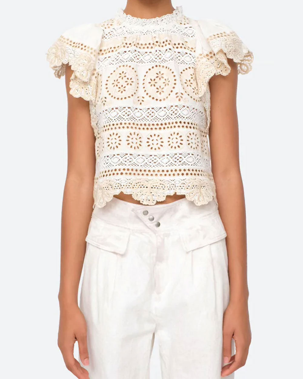 Cream Evie Eyelet Flutter Sleeve Top