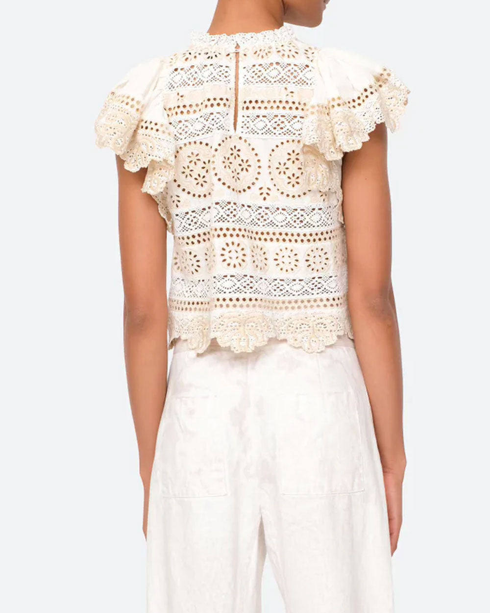 Cream Evie Eyelet Flutter Sleeve Top