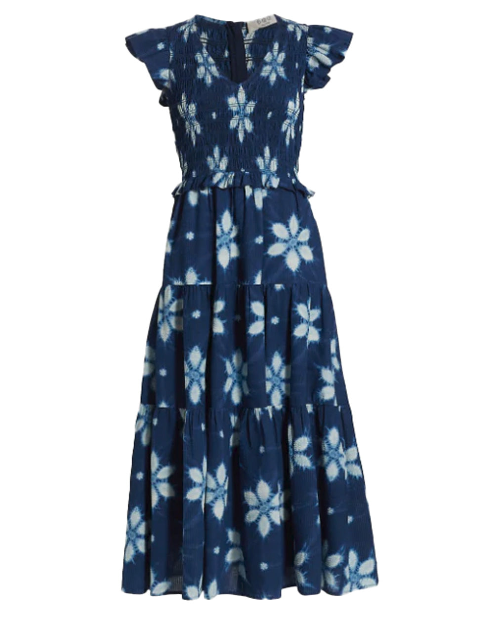 Navy Isla Print Smocked Tiered Midi Dress
