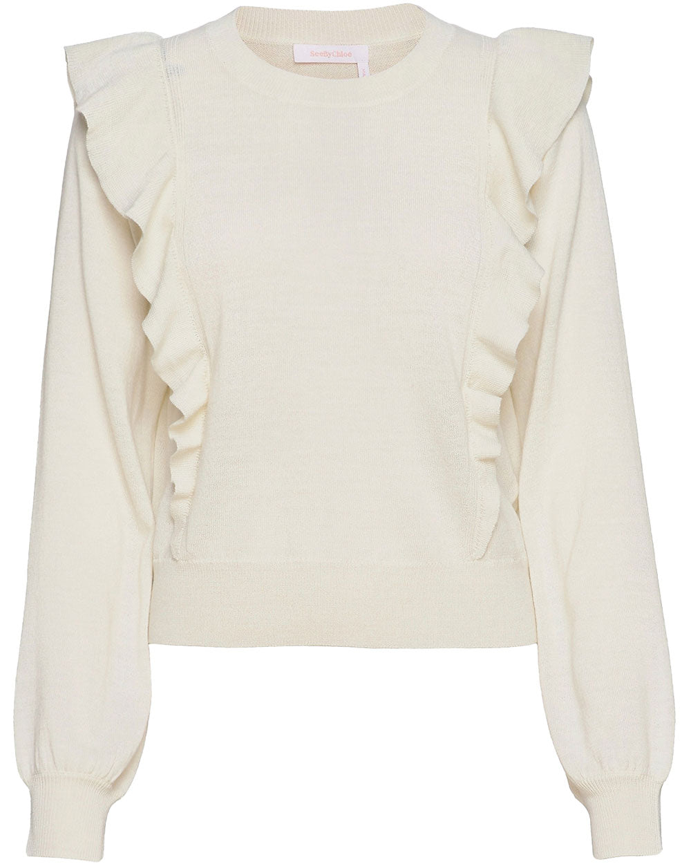 Cloudy White Long Sleeve Ruffle Pullover