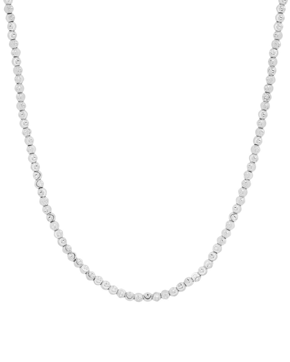 White Gold Diamond Cut Beaded Necklace