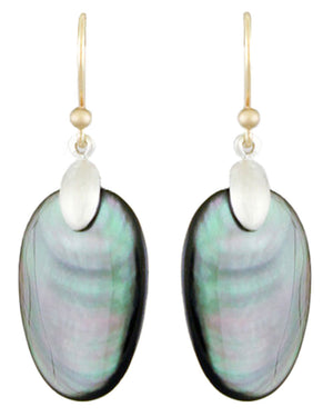 Silver Black Mother of Pearl Small Chip Earrings