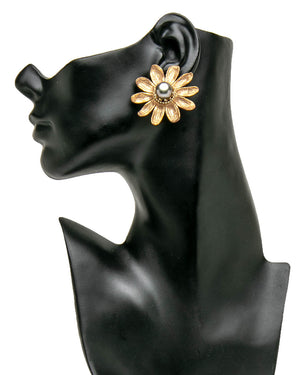 Sculptural Botanical Marquetry Daisy Earrings