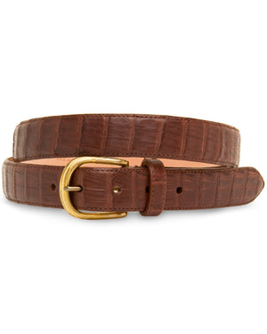 French Brass Buckle Brown Crocodile Leather Belt
